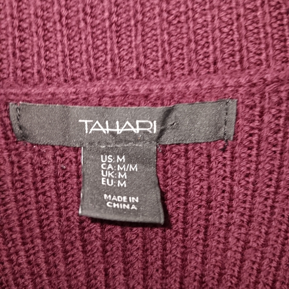 Tahari women's open cardigan sweater size M burgundy red 100% merino wool - Picture 4 of 5